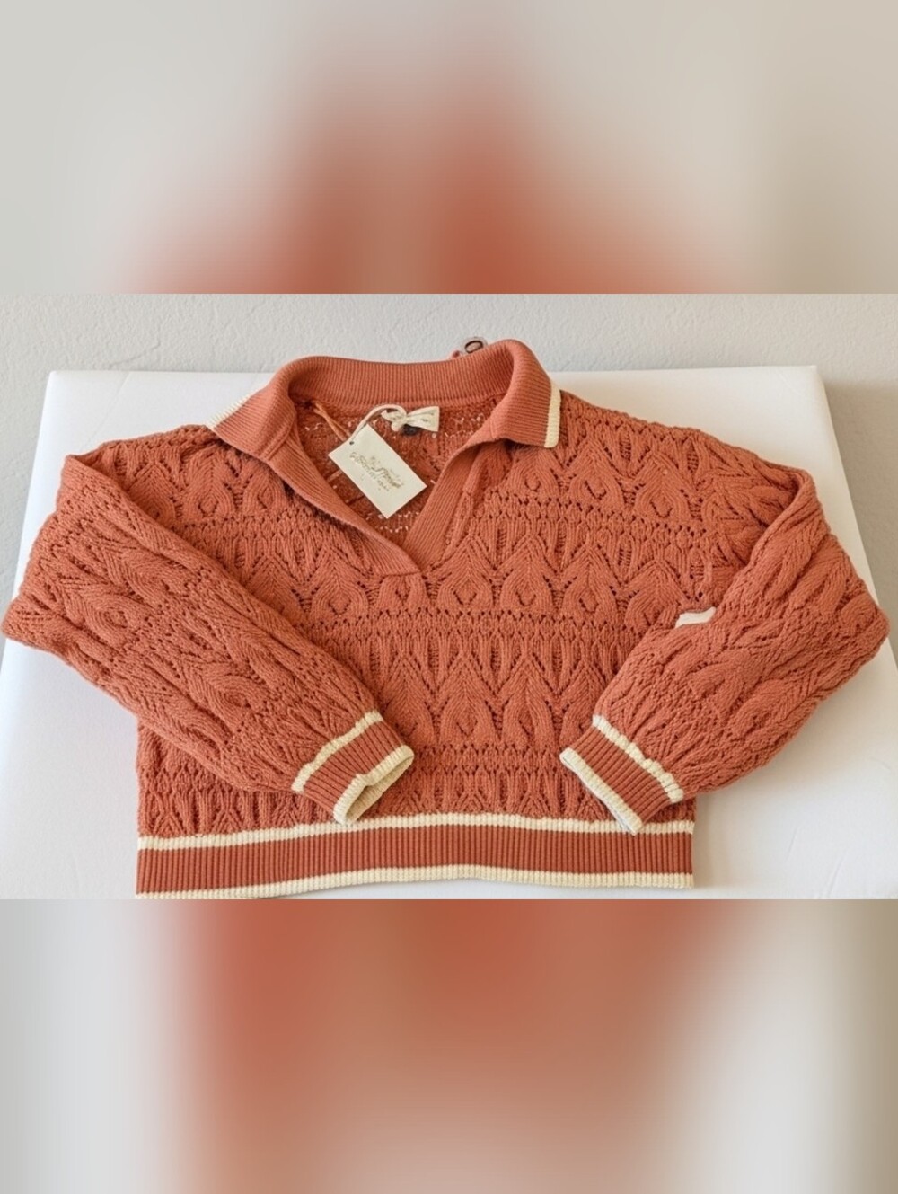 Universal Thread Goods Co. Burnt Orange Knit Crop Sweater, Collared- Women's M